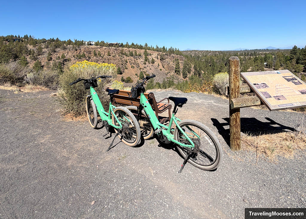 Lime green bikes parked near a scenic canyon