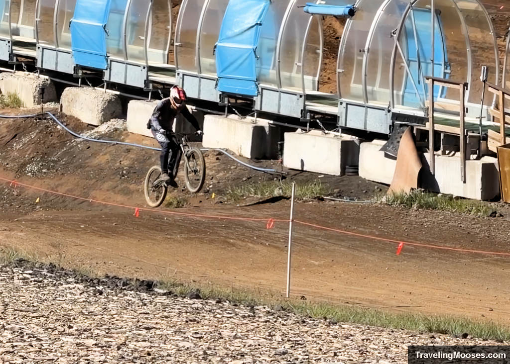 Downhill mountain bike going over a jump