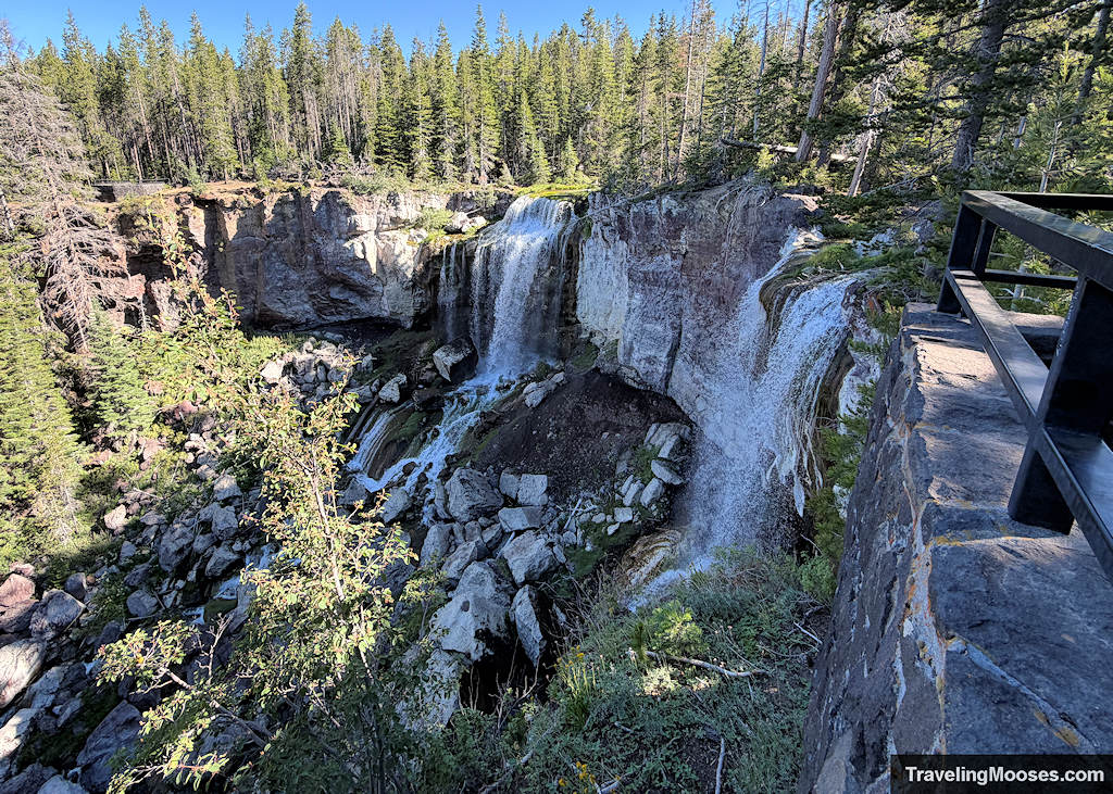 Twin waterfall tumbling over volcanic rock