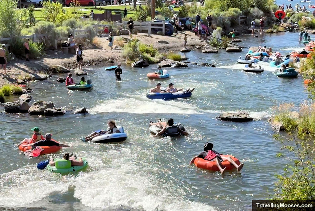 Floaters enjoying the fish ladder rapids along the deschutes river