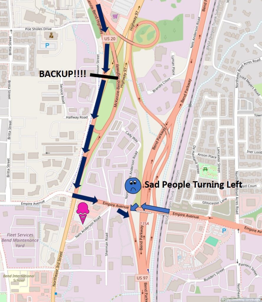 Map of traffic choke points on Empire/97/Highway 20