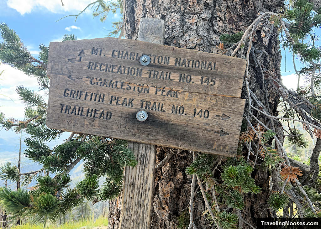 Trail sign showing Charleston Peak