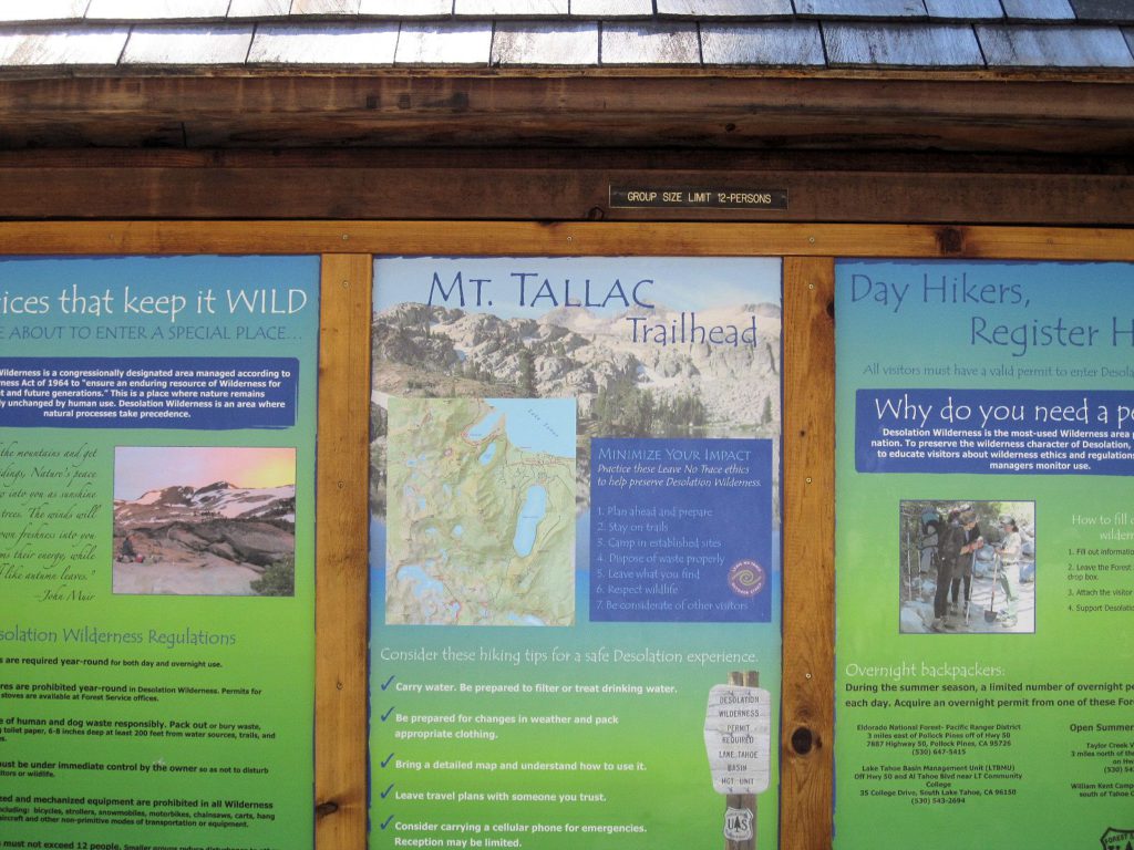 Mt Tallac Trailhead sign