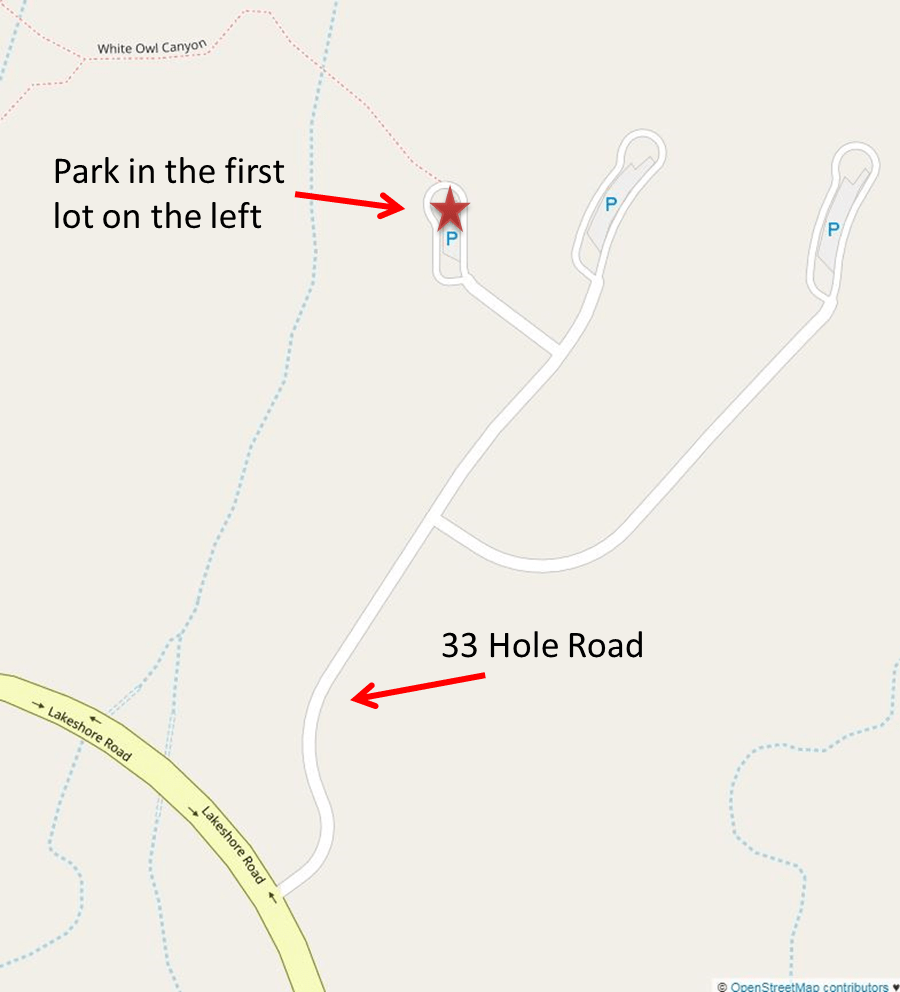 Map to White Owl Canyon trailhead via 33 hole road
