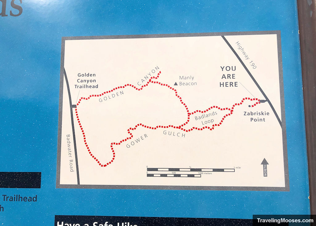 Trail map starting from Zabriskie Point