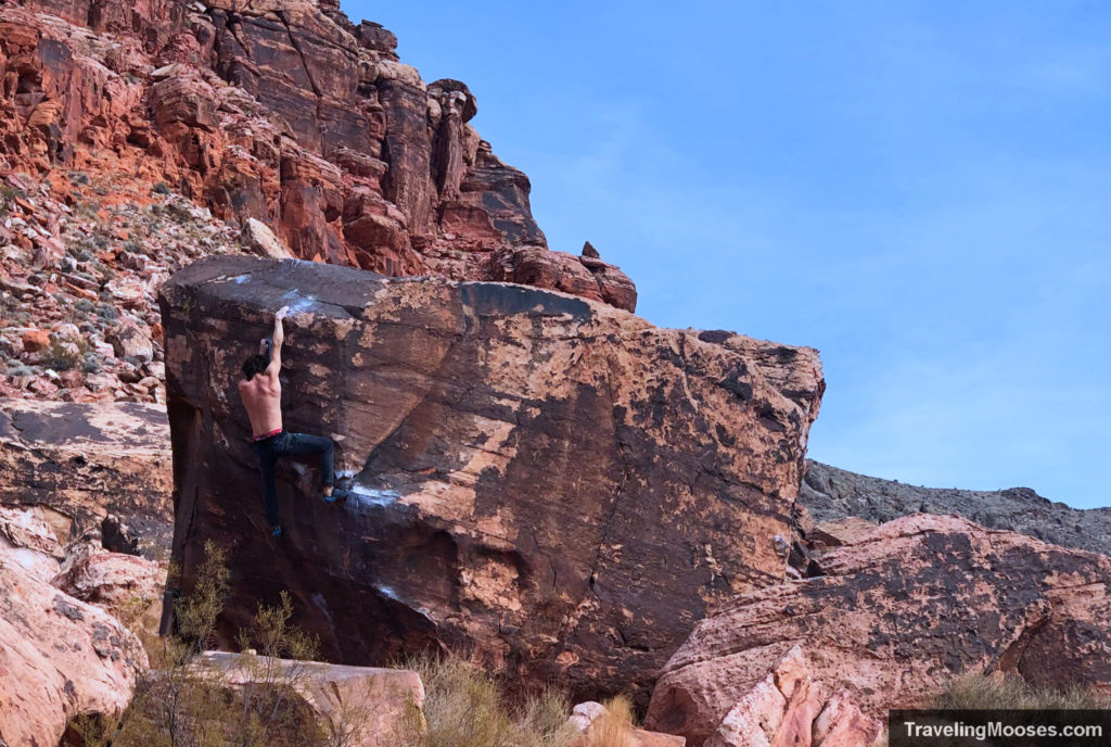 Rock climber bouldering in Red Rock Canyon