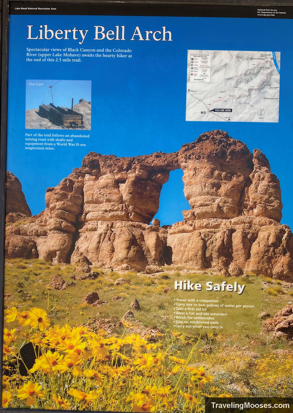 Liberty Bell Arch trail sign at parking lot