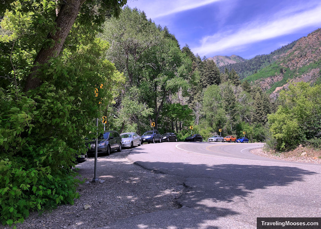 Cars lined up on Big Cottonwood Canyon road outside Lake Blanche trailhead