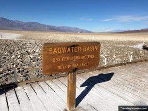 Badwater Basin sign indicating 282 feet below sea level