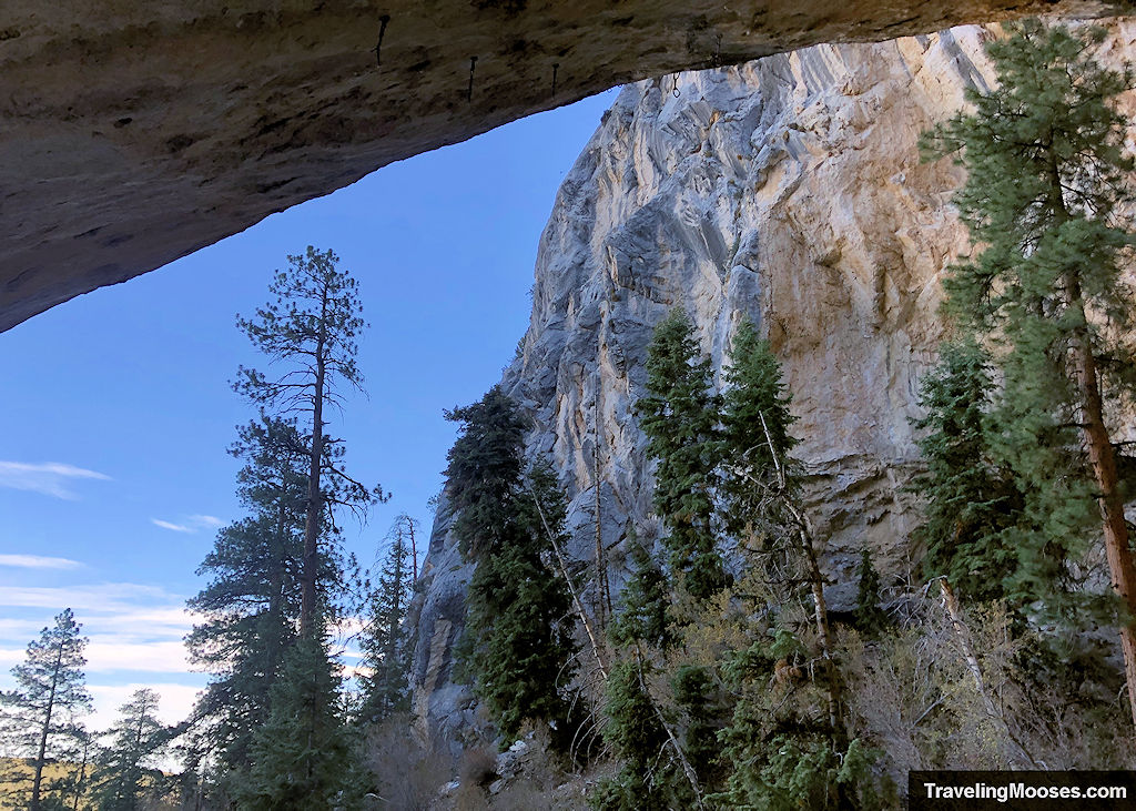 View looking towards canyon at Robber's Roost Cave in Mt Charleston
