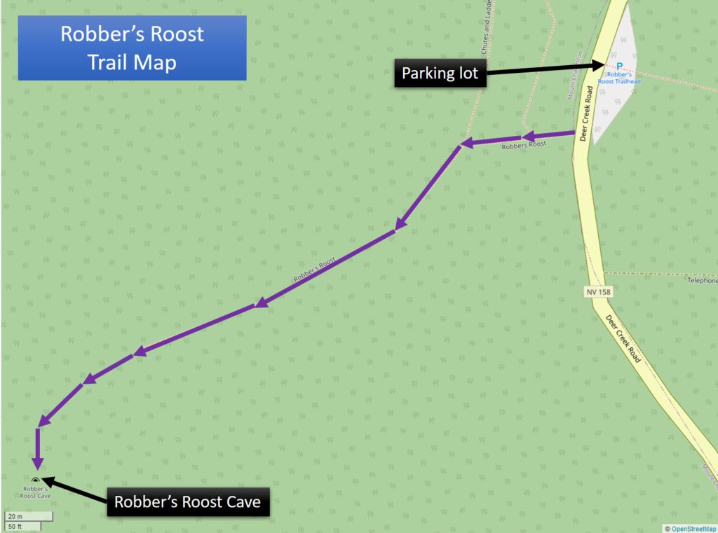 Trail map for Robber's Roost in Mt Charleston