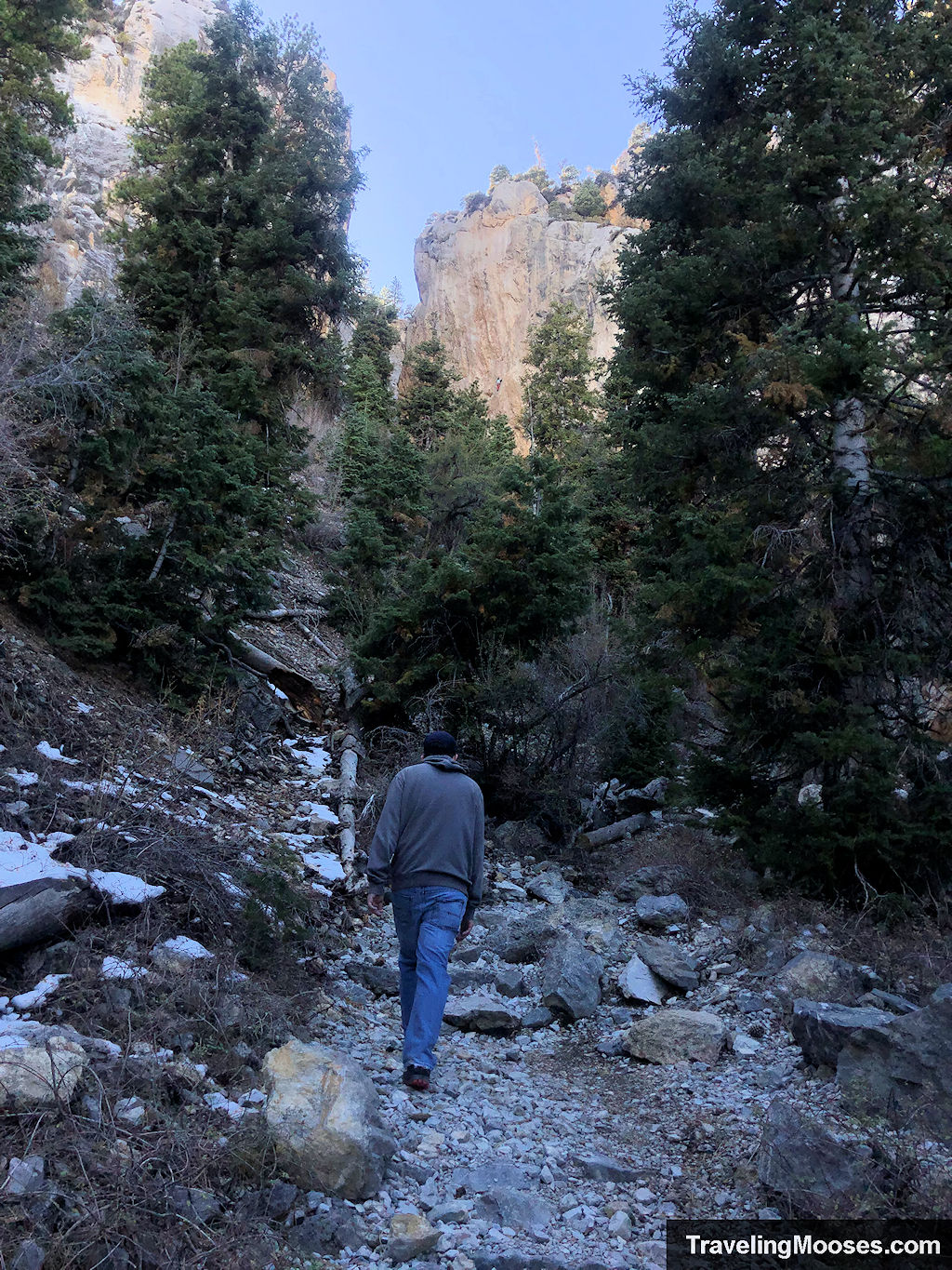 Man walking up Robbers' Roost Trial in Mt Charleston