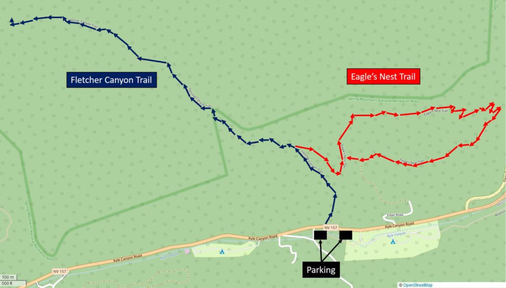 Trail map for Eagle's Nest Loop Hike and Fletcher Canyon Trail