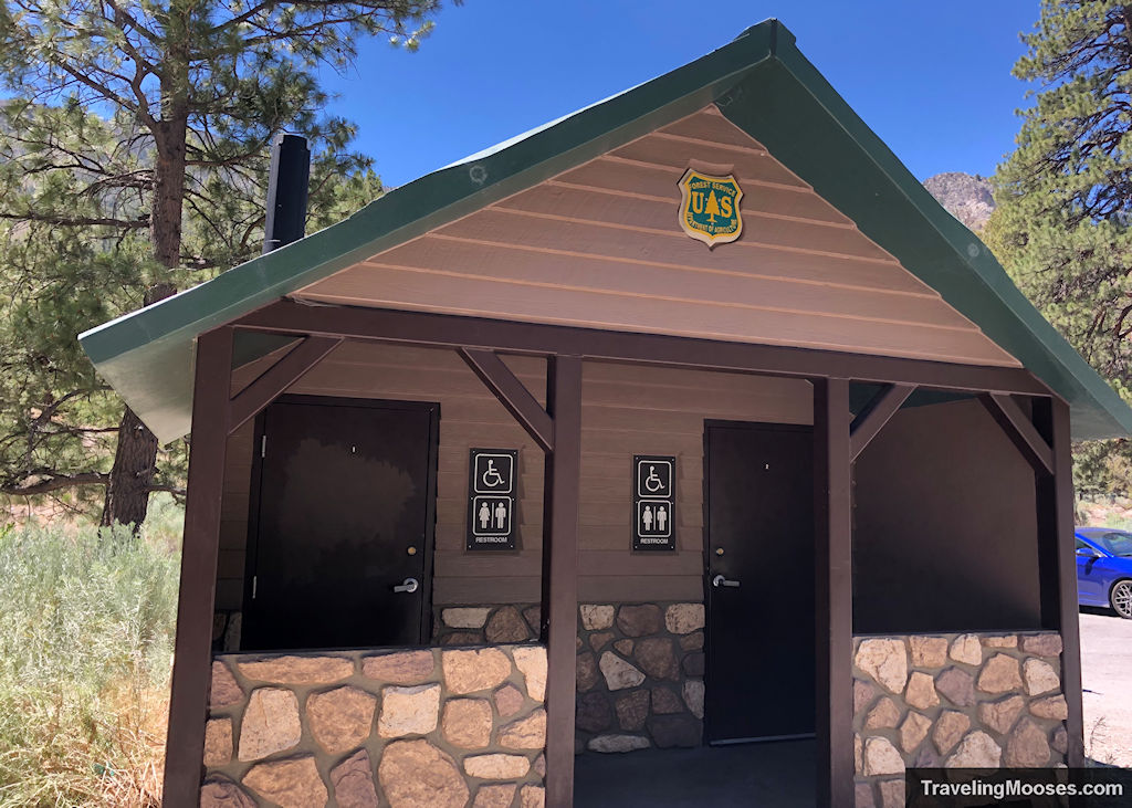 Primitive Restroom Building show at trailhead of Fletcher Canyon Trail in the Spring Mountain Wilderness Area
