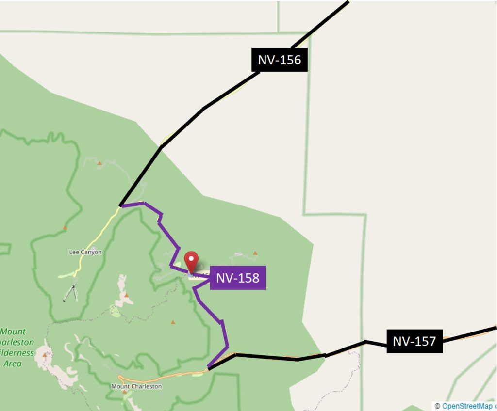 Map showing where the North Loop Trailhead is on NV-158