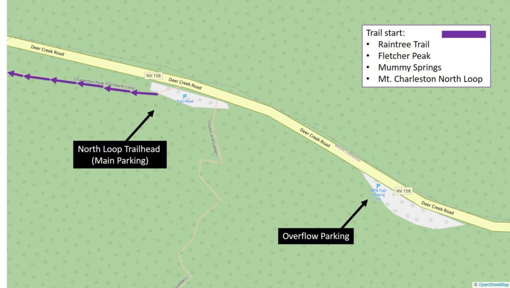 Parking Map for the North Loop Trailhead in Mt Charleston