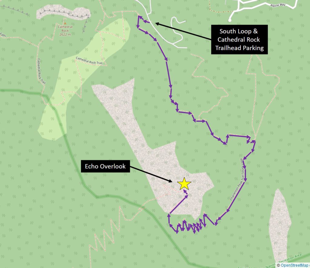 Hiking Trail Map showing route to Echo Overlook