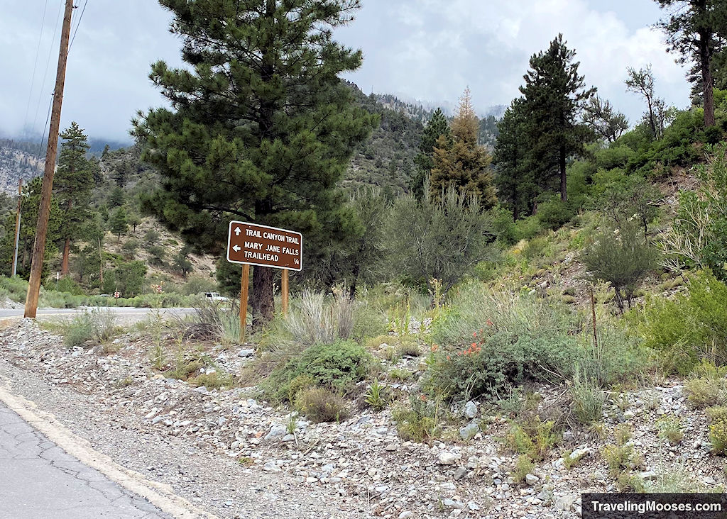 Junction road sign to Mary Jane Falls Trailhead