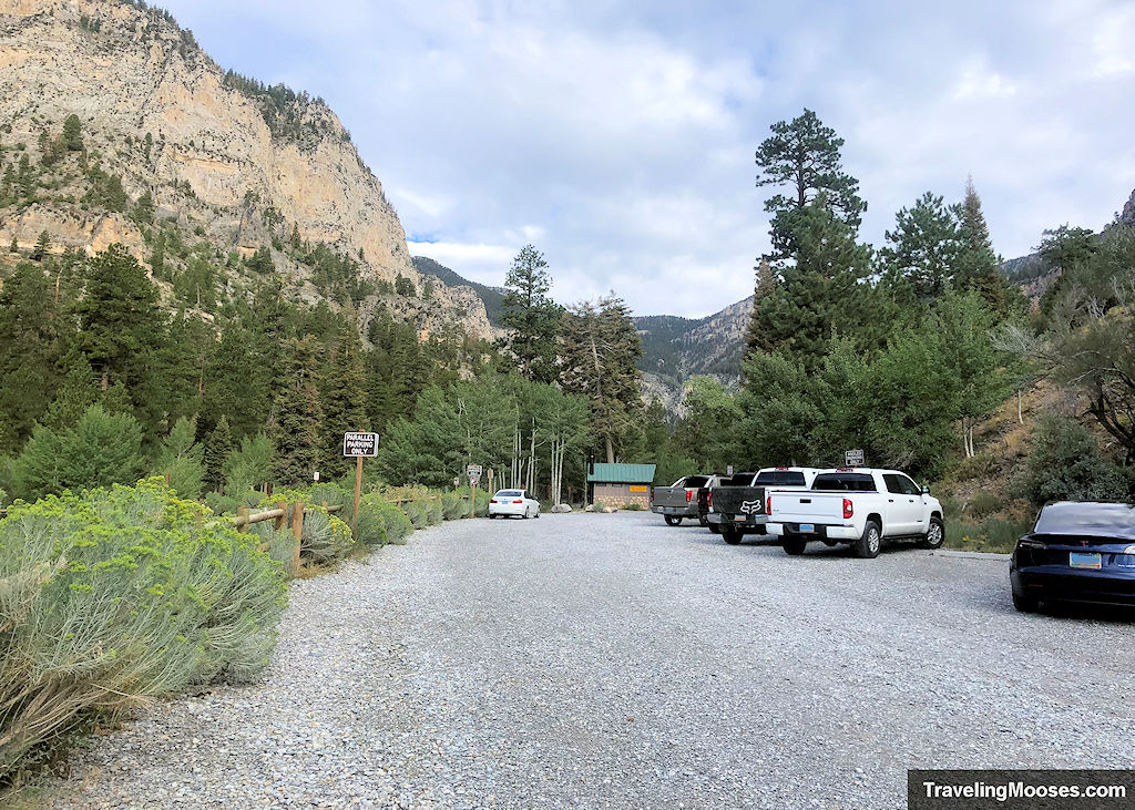 Parking area at Mary Jane Falls showing a small number of vehicles