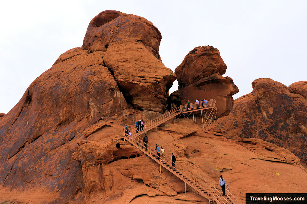 Staircase leading up Atlatl Rock in the Valley of Fire