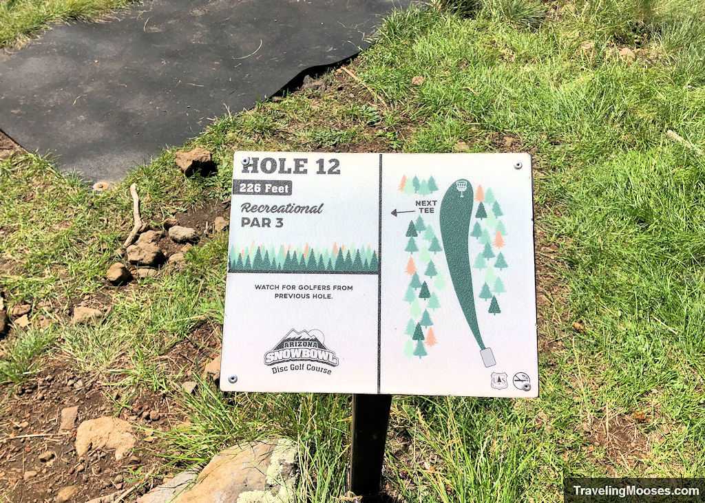 Hole 12 showing 226 feet par at the snowbowl disc golf course
