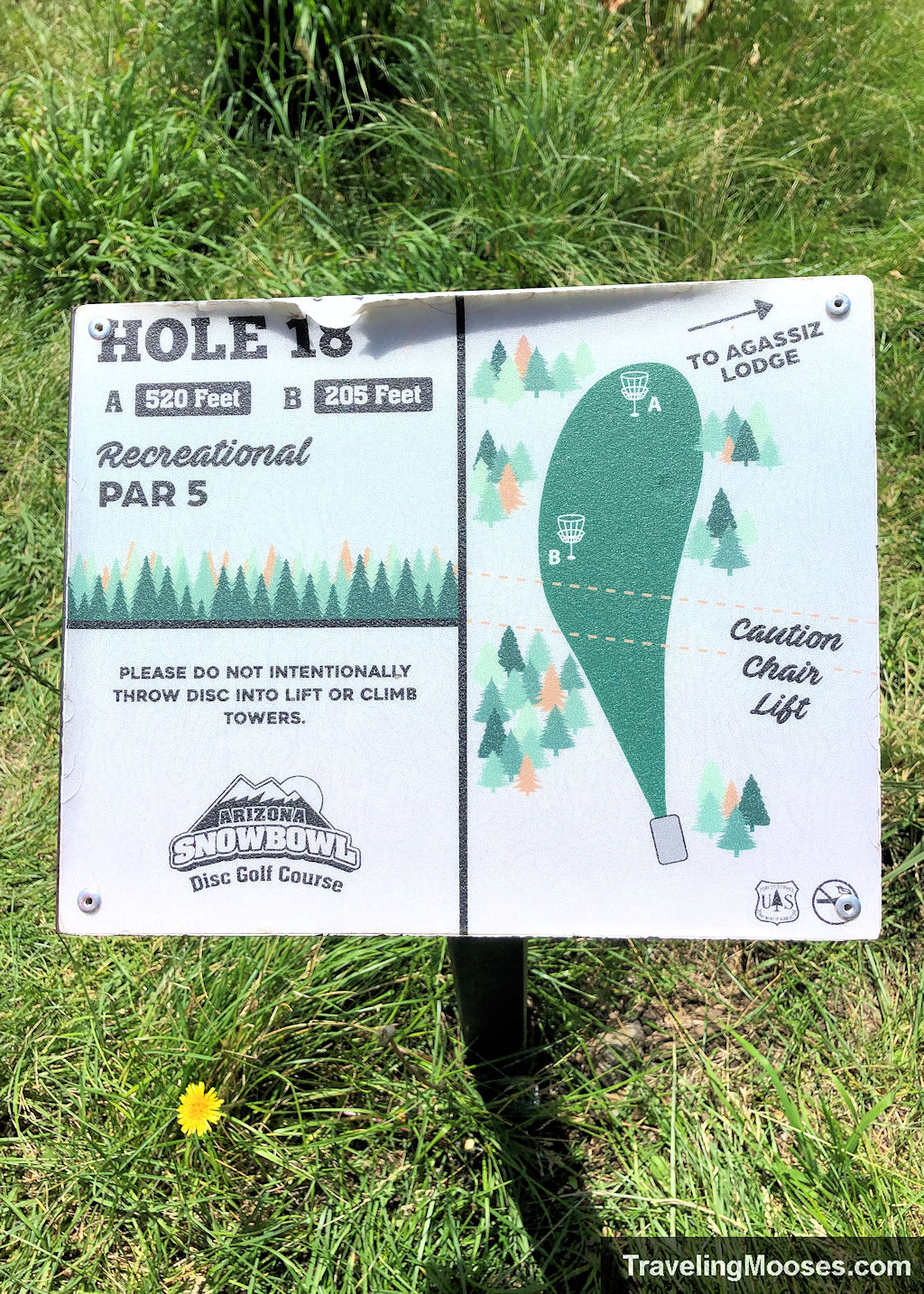Hole 18 sign on disc golf course