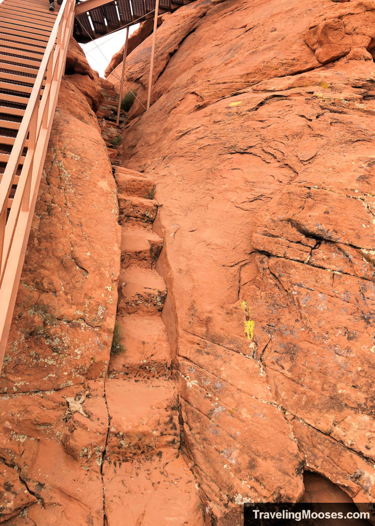 Original carved stone stairs leading up Atlatl Rock