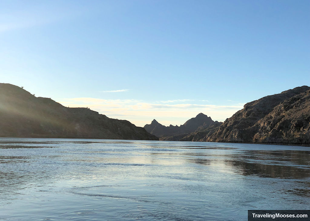 early morning on the colorado river with calm waters