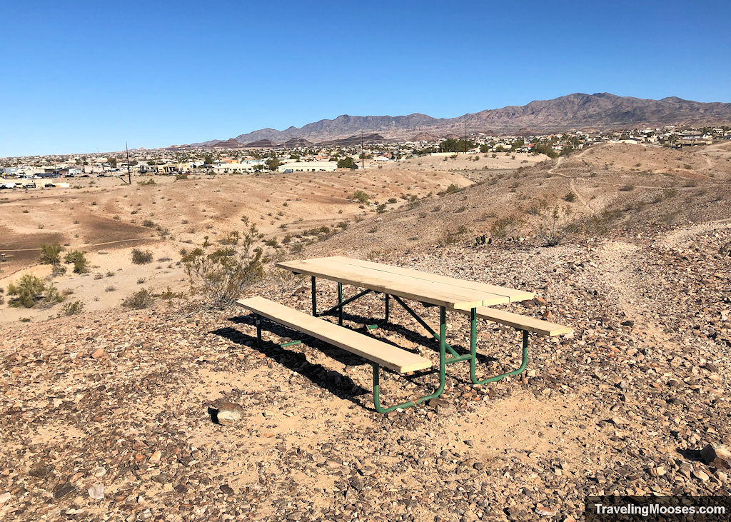 picnic table in the desert hills