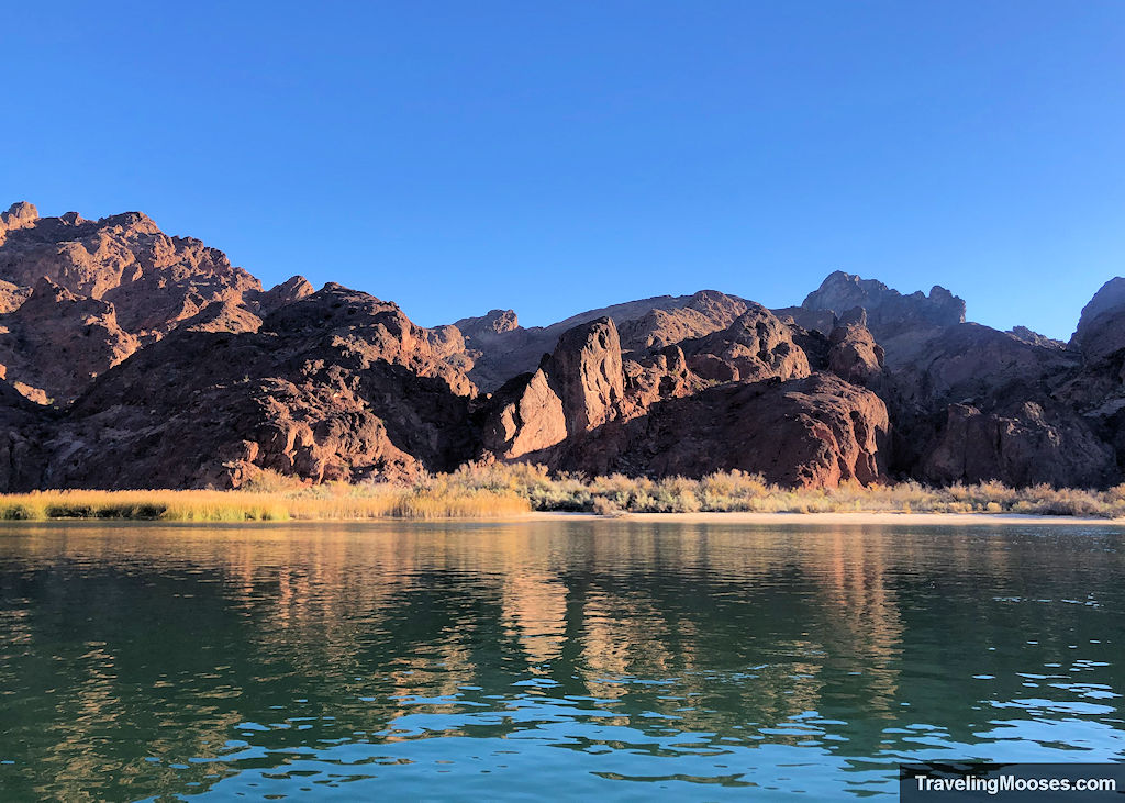 Rugged coastline along the calm waters of the colorado river