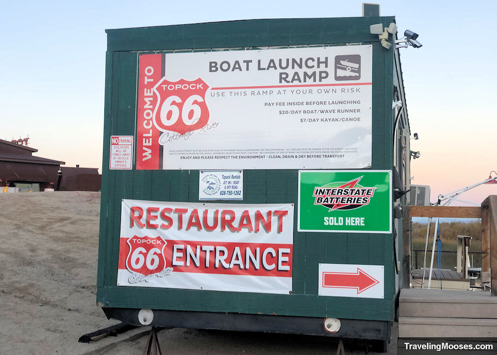 boat launch ramp of topock 66 marina showing launch fees