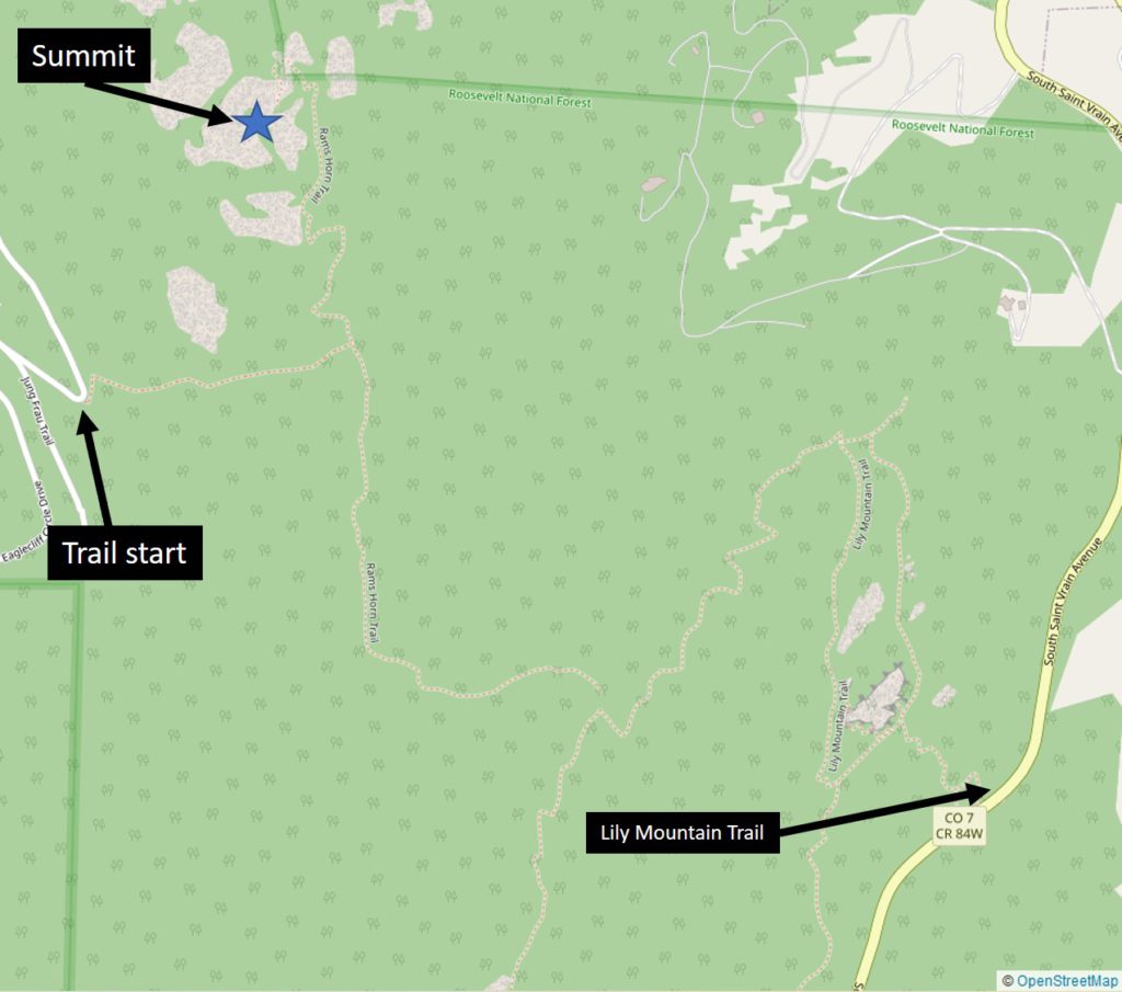 Hiking  map for alternative Route to Ram's  Horn Mountain / Teddy's Teeth