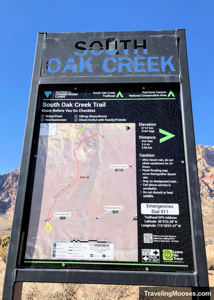 South Oak Creek trail map sign 2.4 miles each way