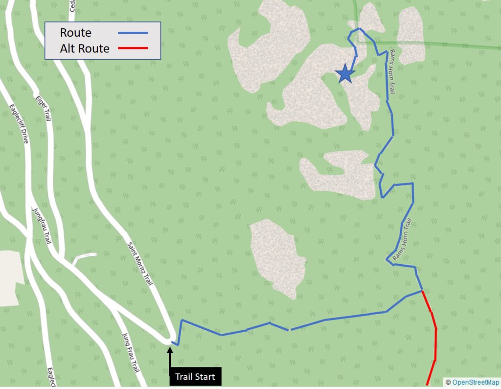 Teddy's Teeth Hiking Map starting from Windcliff Estates