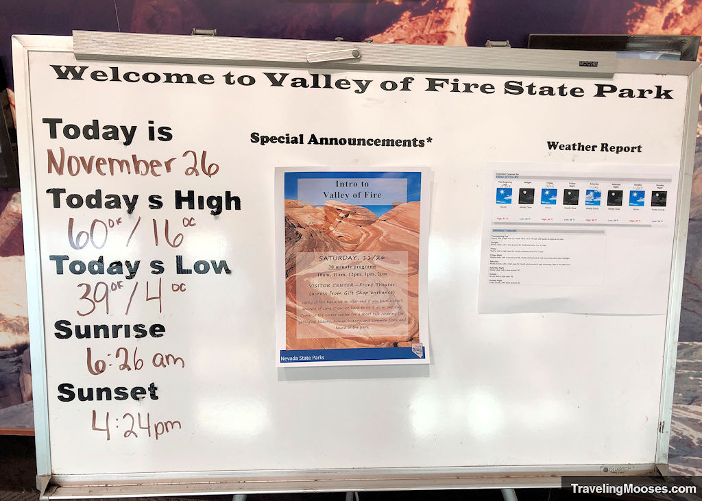 Reader board with weather info at Valley of Fire State Park