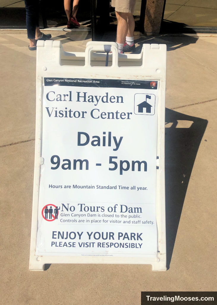 Sandwich Sign board with the hours of operation for the Carl Hayden Visitor Center