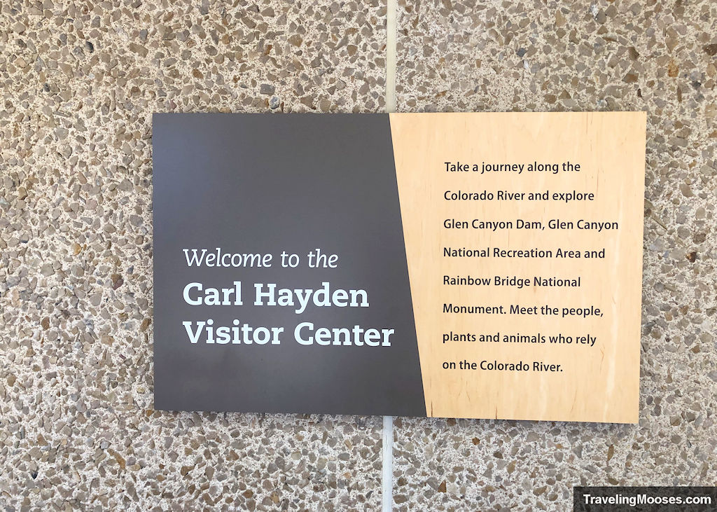 A welcome sign for the Carl Hayde4n Visitor Center