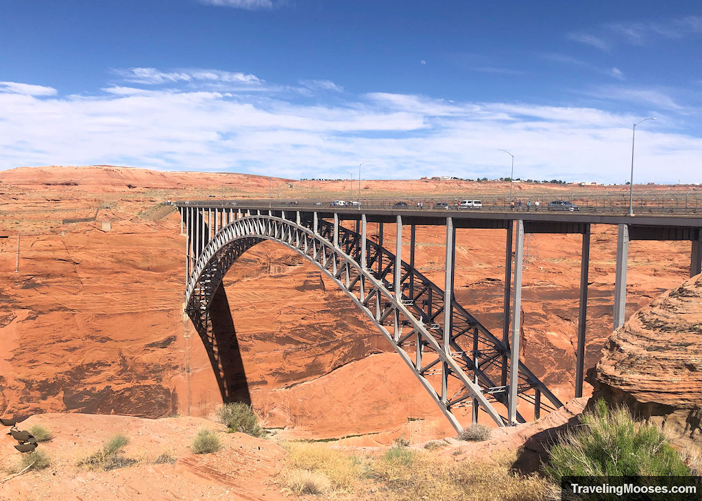 The Glen Canyon Dam Bridge stretching over the Colorado River.