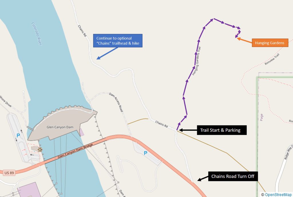 Hanging Garden Trail Map and surrounding area