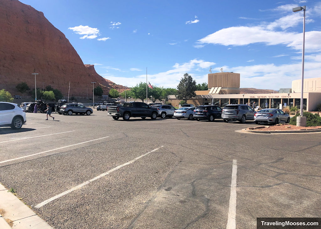 A parking lot filled with vehicles.