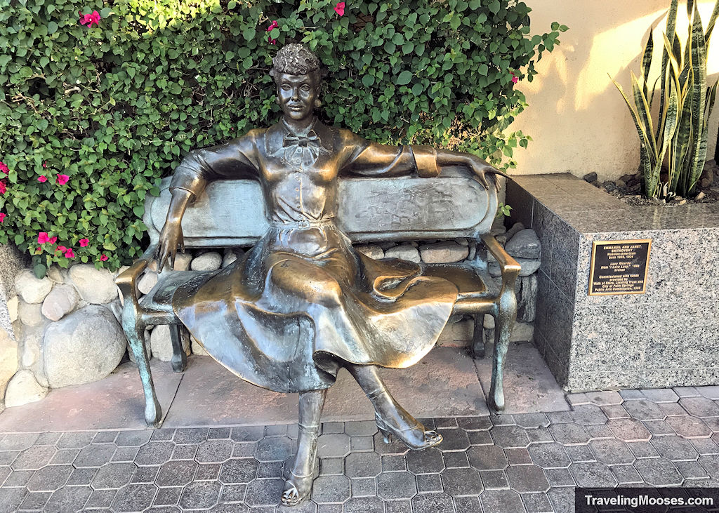 Lucille Ball Statue sitting on a park bench