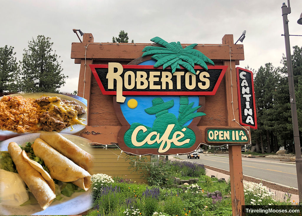 Robertos Cafe Sign with sample dishes overlayed