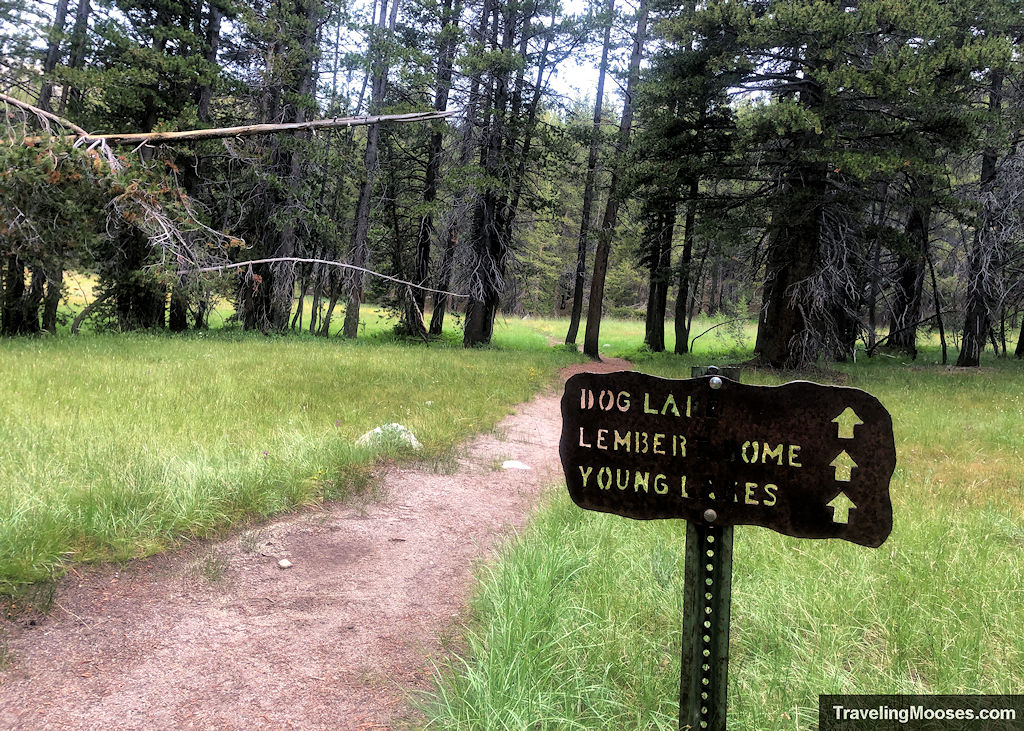 Sign pointing towards Lembert Dome and Dog Lake