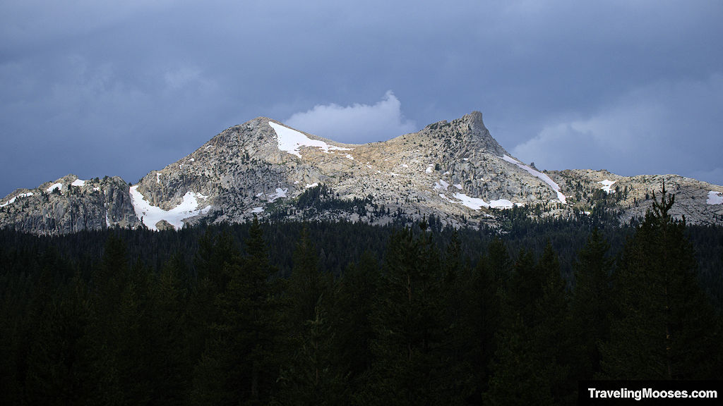 Two pointy mountains in the distance