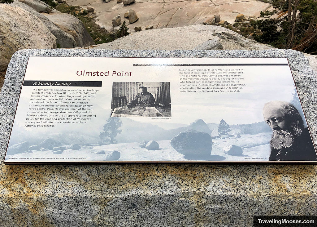 Information sign board describing the origins of Olmsted Point