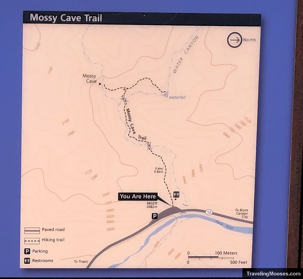 Trail map showing the path to Mossy CAve and the Tropic Waterfall