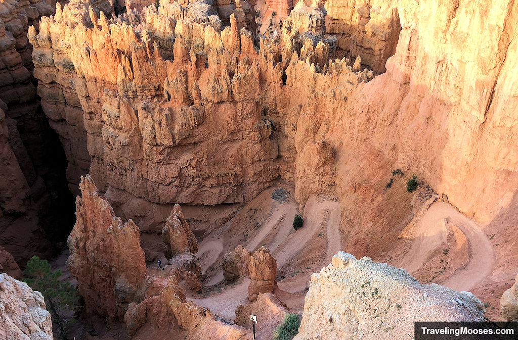 Tight switchbacks leading downtowaards a deep slot canyon