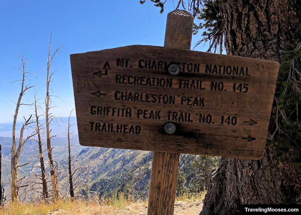 Trail Junction Sign for Charleston Peak and Griffith Peak Trail No. 140