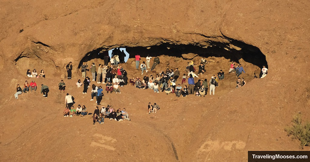 Visitors enjoying the famous Hole in the Rock at Papago Park