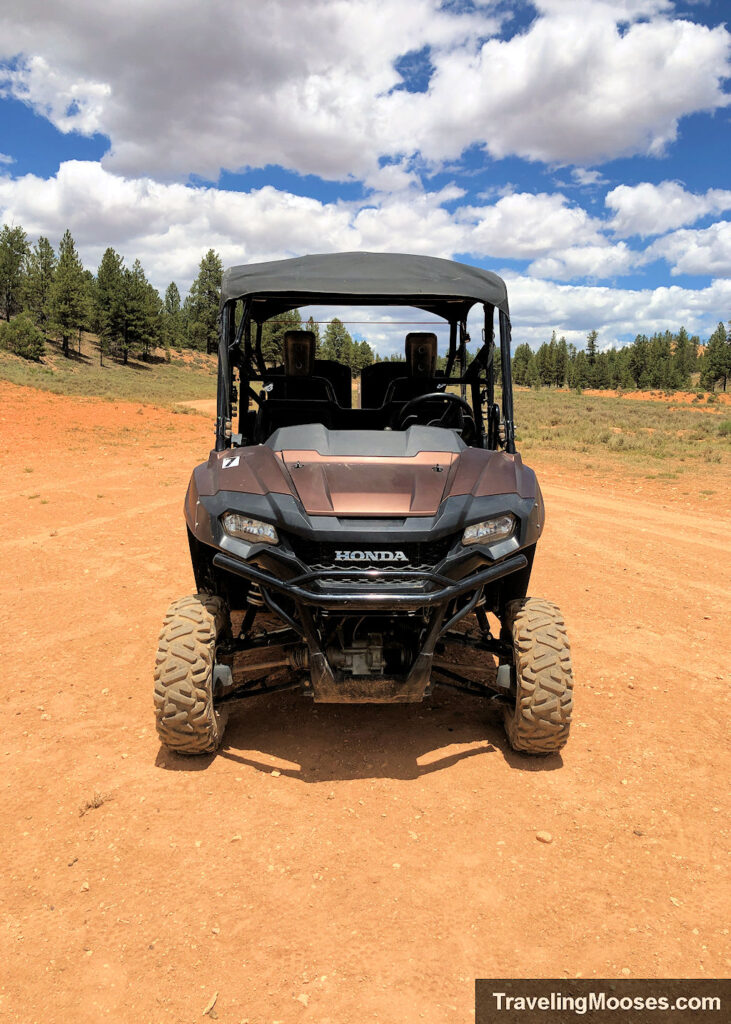 Black Honda OHV with a soft top providing shade in the wilderness